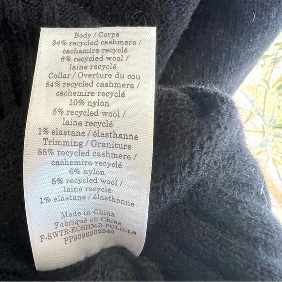 Everlane Polo Long Sleeve Cashmere Wool Sweater Black XL Classic Office Chic NWT - Picture 6 of 7